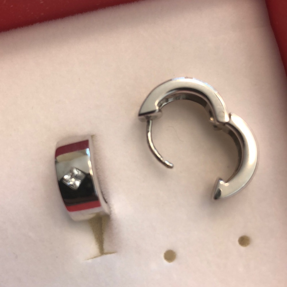 Silver rhinestone huggie earrings